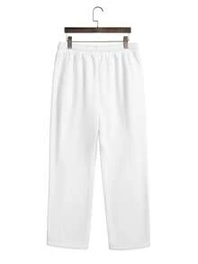 American Minimalist Men White Zip Hoodie And Joggers Set, Solid Loose Casual 2 Pieces Outfit - White - View 9