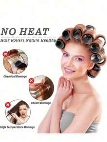 8pcs Self-Adhesive Hair Curling Roller & Clip Set With 4 Hair Curlers Self Grip Holding Rollers And 4Clips Hair Rollers - Coffee Brown - View 6