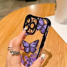 [24h Shipping from DE/FR/ES]Apple 17 16 15 promax  21 22 23 24 25 26 Ultra GalaxyHandyhülle - Eine transparente Handyhülle mit einem Design von violetten Schmetterlingen unter Blumen, verstärkt mit schwarzer galvanisierung an den Ecken, geeignet für iPhone X/11/12/13/14/15/16/17/Plus/Pro/Promax.Sie bietet Schutz vor Stürzen. - 1 Stück Bildfarbe - Übersicht 5