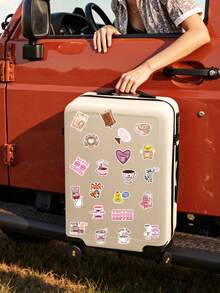 50pcs Fun Coffee Stickers, Pink Cartoon Doodle DIY Notebook Diary Stationery Bottle Stickers, Student Gift - Multicolor - View 5
