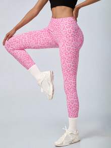 NcmRyu 1pc Women's Leopard Print Seamless Ruched Butt High Waist Athletic Leggings - Pink - View 9