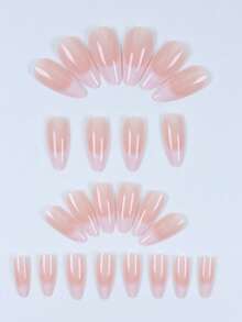 24pcs Almond Shape Short Full Coverage Press-On Nails, Gradient Pink To Milky White French Manicure Style, Includes 1 Nail File And 1 Jelly Glue - Apricot - View 4