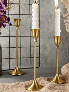3Pcs Vintage Elegant Metal And Aluminum Desktop Candle Holders, Suitable For Wedding Anniversary, Home And Hotel Decoration, Seasonal And Holiday Tabletop Decor (Candles Not Included) - Copper Color - View 2