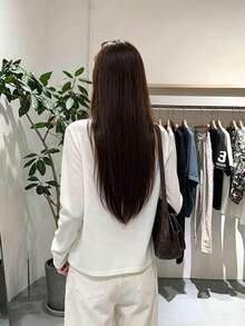 Korean Style White Henley Collar Long Sleeve T-Shirt Women, Colorful Contrast Stitching Button Front Loose Casual Thin Sun Protection Top, Spring Autumn - White - View 6