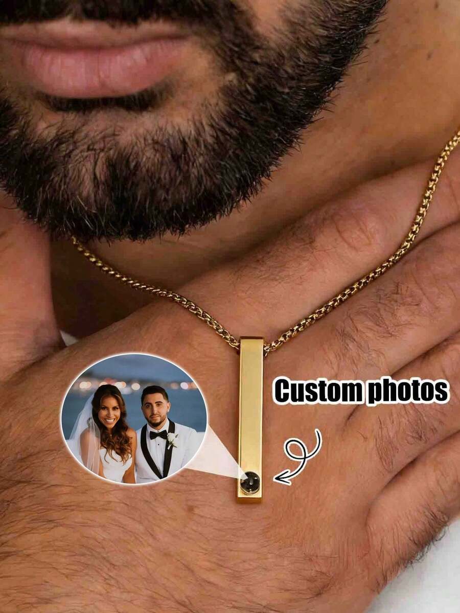 Customized Personalized Projection Photo Necklace For Men, Couples, Fathers And Boyfriends, Jewelry Gift For Halloween, Christmas