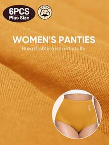 MEIYATING 6pcs Plus Size Women's High Waist Tummy Control Cotton Comfortable Daily Triangle Panties With English Print - Multicolor - View 6