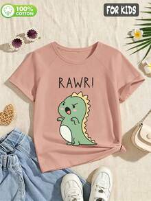 Tween Girls' Pure Cotton Raglan Short Sleeve T-Shirt, Graphic Print, Soft, Breathable & Loose Fit, Cute Sweet Preppy Kid Style - Pink - View 2