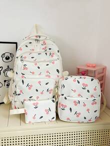 Korean Ins Style Floral Lace Backpack Set, Fresh Student School Bag Combination, Cute Casual 3-Piece Daily Backpack Set - Multicolor - View 17