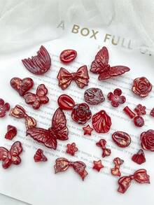Cuentas de resina estampadas vintage con mariposa encantadora, rosa, lazo y forma de corazón para hacer pulseras, llaveros y accesorios para el cabello DIY - Multicolor - Ver 2