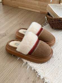 XIXITIAO Fluffy Warm Platform Slide Slippers, Fashion Closed Toe Winter House Shoes - Brown - View 8