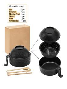1 Set Mangkuk Ramen Microwave dengan Sumpit, Garpu, dan Sendok, Perlengkapan Penting untuk Asrama Mahasiswa dan Apartemen - MultiWarna - View 9