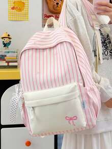 1pc Women's Striped Backpack, Fashionable Casual School Bag Suitable For College, Vacation, Travel And Outdoor Sports - Multicolor - View 5