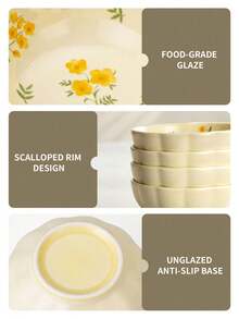 3.9 Inch Floral Print Ceramic Dip Bowl, Cute Flower Sauce Dish, Small Yellow Floral Print Bowl, Suitable For Condiments, Snacks, Desserts, Perfect For Home Kitchen, Party And Restaurant Use. - Multicolor - View 4