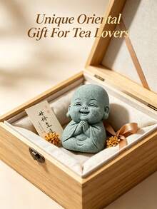 Mini Figura de Monge Buda, Decoração de Mesa Zen, Artesanato em Arenito, Pet de Chá Chinês, Decoração Oriental para Casa, Pequena Estátua para Alívio do Estresse, Presente Espiritual, Decoração de Paisagem Micro Bonsai, Pet de Chá Monge Esculpido em Pedra Zen - 1 peça - Visão 6
