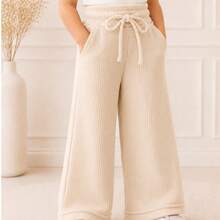 Kids' Wide-Leg Pants, Ribbed Cotton, Comfortable And Soft With Pockets - 米白色 - 查看 1