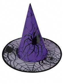 Chapeau de sorcière violet et noir avec toile d'araignée, taille unique, accessoire de costume de sorcière pour femmes et filles pour fête d'Halloween, cosplay et déguisement - Voir 6