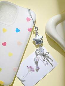 1pc Silver 3D Star Dangle Phone Charm Bowknot Iridescent Clear Crystal Bead Tassel Pendant Thin Silver String Detachable Lanyard Decor For Cell Phone Earbud Case Handbag Coquette Y2K Aesthetic Accessory Birthday Gift For Teen Girls - Multicolor - View 8