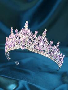 1pc Elegant & Luxurious Rhinestone Baroque Crown Hair Accessory, Bridal Wedding Headpiece, Romantic Princess Ball Party Event Hair Crown - Mauve Purple - View 6
