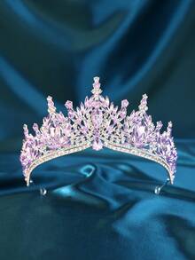 1pc Elegant & Luxurious Rhinestone Baroque Crown Hair Accessory, Bridal Wedding Headpiece, Romantic Princess Ball Party Event Hair Crown - Mauve Purple - View 4