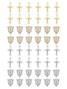 30pcs/15set Golden,Silvery Enamel Crucifix Cross Charms And Virgin Mary Rhinestone Connector Charms For Rosary Jewelry Making - White Oil-dripping - View 2