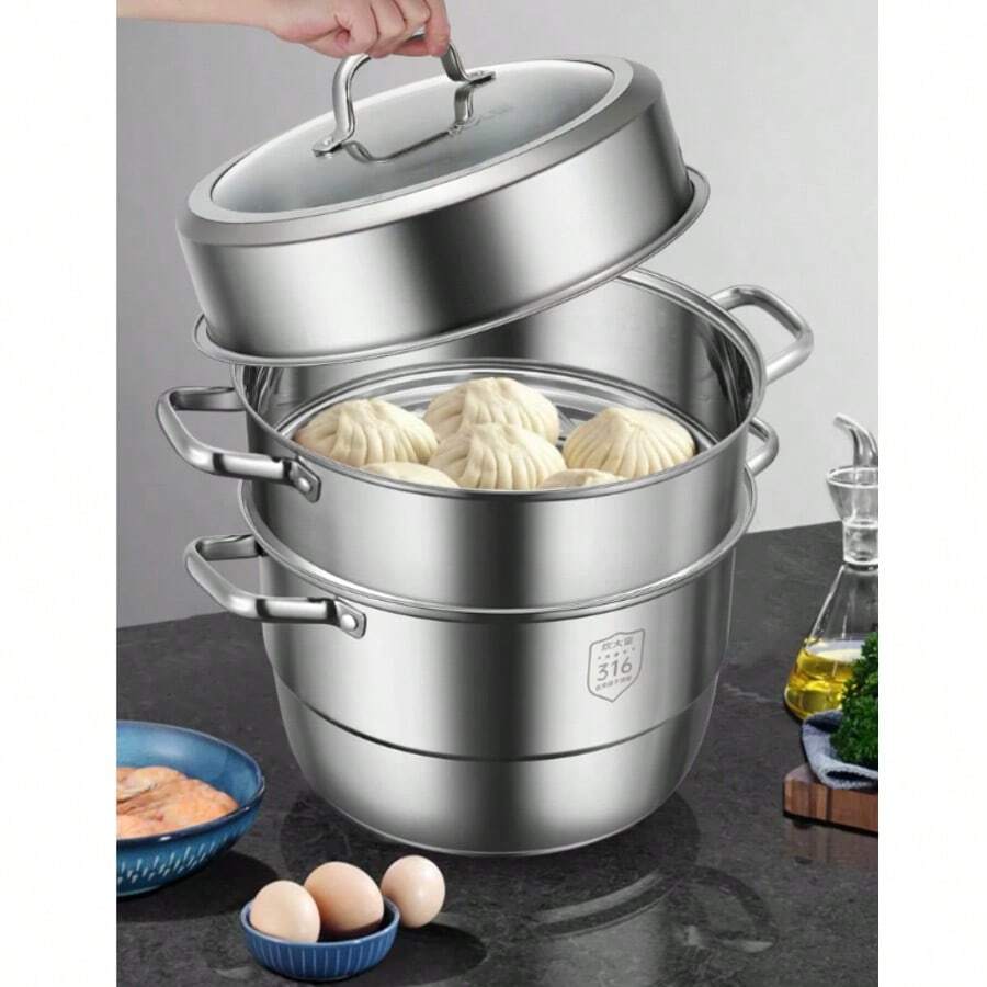 Stainless Steel Steamer For Home Use, Multi-Layer, Large Capacity, Steamed Buns, Induction Cooker, Gas Cooker, Steaming - View 1
