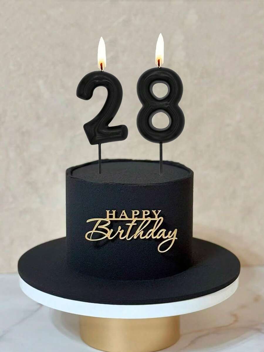 6厘米黑色数字蜡烛0-9，生日、周年纪念、生日派对蛋糕装饰蜡烛 - 黑色 - 查看 1