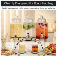 Drink Dispenser Set Of 3 - Beverage Dispenser With Stand - Glass Drink Dispensers For Lemonade, Juice, Water, Iced Tea, Punch - 1-Gallon Countertop Party Drink Dispensers - View 6
