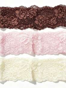 3pcs Women's European & American Style Solid Color Embroidered Lace Elegant Fashion Breathable Comfortable Lightweight Decorative Headbands, Suitable For Daily Commute, Outfit Matching, Shopping, Travel, Photography, Exquisite Gift For Best Friends - Rice Flour Brown Three-piece Set - View 8