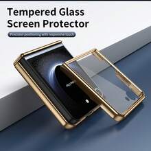VIETAO 電鍍材質人造皮革全包覆保護手機殼，適用於 Galaxy Z Flip 8 7 6 5 Flip6 Flip5，附鋼化玻璃螢幕保護膜手機殼 - 黑色 - 查看 4