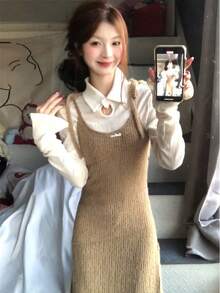 Y6Y Women's White Layering Knit T-Shirt, Unique & Pretty Winter Top, Autumn/Winter 2026 - White - View 3