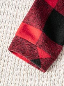 Tween Boy Kids Casual Versatile Red & Black Plaid Letter Patchwork Hooded Jacket, Suitable For Holidays, Travel, Vacation, Parties And Other Activities - Red - View 9