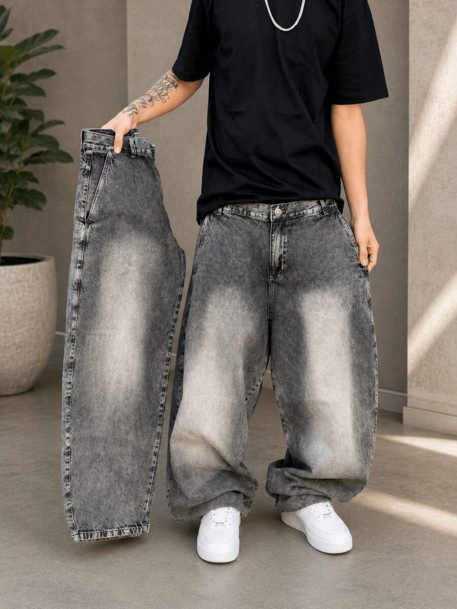 Calça barrel Jeans balão extra larga plus size 100% algodão dazzling original skate streewear - Cinza pedra - Visão 1