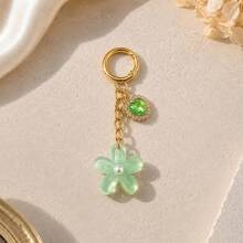 1pc/Multiple Women's Korean Style Fresh Faux Pearl Five-Petal Flower Resin Pendant With Rhinestone Heart Decor, Keychain, Backpack Charm, Bag Key Pendant - Multicolor - View 4