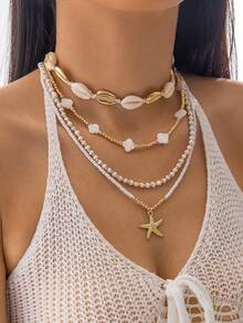 imoli 4pcs Bohemian Style Clover Resin Beaded Starfish Pendant Necklace Set, Suitable For Middle East Ramadan, Beach Party, Gift (Handmade Necklace Customized By Size, Bead Quantity & Size Varies) - Multicolor - View 13