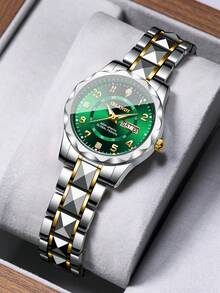 Women's Gift Watch With Gold-Tone Alloy Band, Digital Calendar Dial, Elegant Business Quartz Watch, Gift For Girlfriend (1pc/Set) Watch Box Not Included - Multicolor - View 1