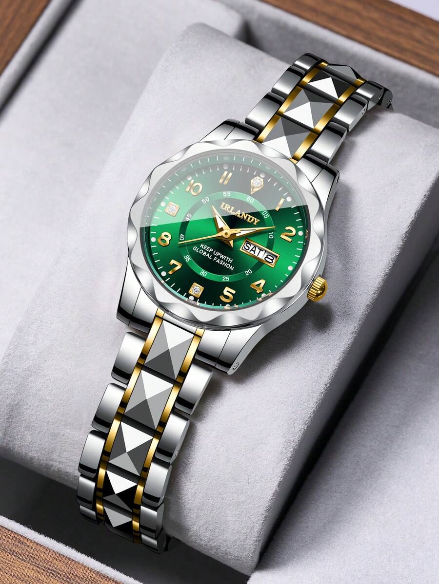 Women's Gift Watch With Gold-Tone Alloy Band, Digital Calendar Dial, Elegant Business Quartz Watch, Gift For Girlfriend (1pc/Set) Watch Box Not Included - Multicolor - View 1