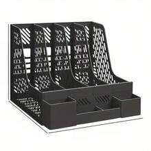 4 Colours4 Grid Multi-Functional Hollow Plastic File Organizer With Pen Storage Slots, Large Capacity A4 Document Magazine Desktop Storage Rack, Macaron Color Desk Paper Holder For Office Student Study Stationery - File Basket - View 12