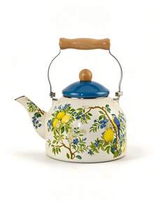 Ketel Enamel Putih Gading Bergaya Pedesaan Vintage Prancis, Motif Beragam Burung, Bunga, dan Buah, Gagang Kayu Tahan Panas, Pemanas Cepat dan Mudah Dibersihkan, Cocok untuk Merebus Air Sehari-hari, Membuat Kopi, Dekorasi Meja, Hadiah Pindah Rumah - View 7