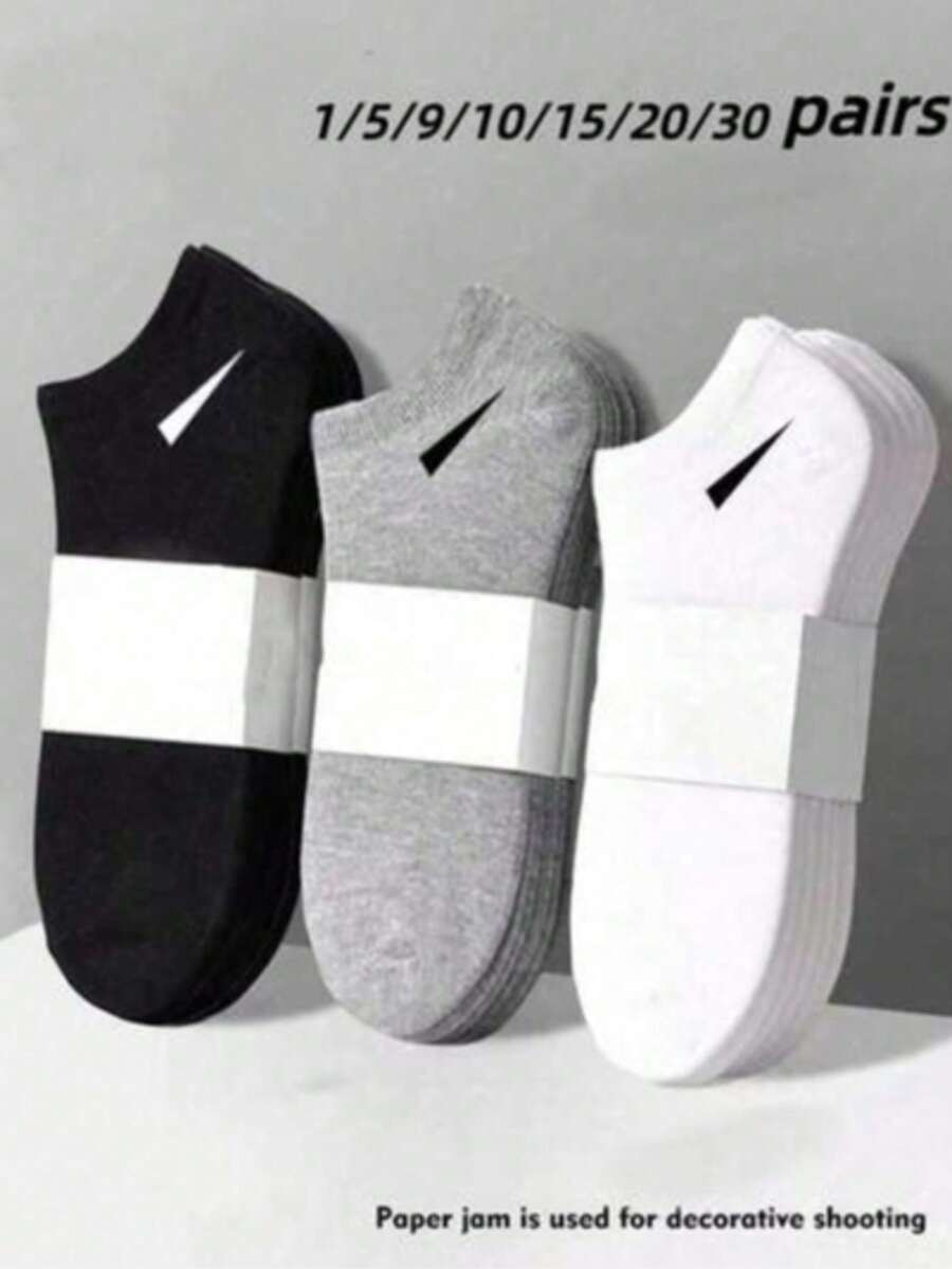1/5/9/10/15/20/30 Pairs Unisex Socks, Sports Socks, White/Black/Grey Short Socks, Comfortable Diagonal Striped Ankle Socks, Moisture-Wicking And Breathable, Classic Multi-Functional Solid Color Minimalist Fashion Socks, Couple Boat Socks, Suitable For Daily Casual Wear - Multicolor - View 1