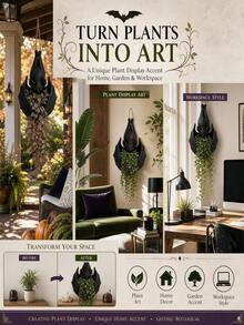 1pc Bat Shaped Hanging Planter, Hanging Bat Planter, Halloween Gothic Hanging Planter Rack Home Decor, Black Bat Flower Basket Vase Garden Hanging Basket, Suitable For Succulents, Vine Plants, Indoor And Outdoor Decoration, Living Room, Patio Or Office Desk Decoration, Great Gift For Plant Lovers, Gothic Room Decor Enthusiasts, Collectors And Gardening Hobbyists, Halloween Decoration, Halloween, Halloween Home Decor, Room Decoration - Counterfeit - View 11