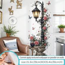 1pc Rose Flower Street Lamp Wall Decor Mural Sticker, Removable Plant Floral Farm Flower Column Wall Decal, Bird & Flower Home Decor Sticker - 49021-fHYM - View 8