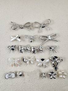 18pcs/Set Silver Bow Knot INS Style Shoe Charms, Detachable DIY Accessories, Suitable For Slippers And Sandals - Multicolor - View 7