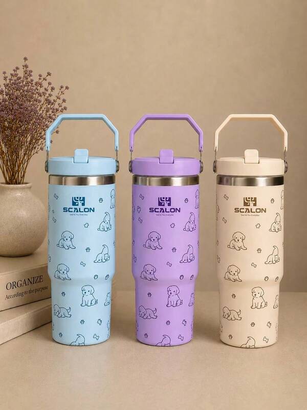 SCALON 30oz/900ML 1入大容量保溫隨行杯，附手把與吸管，可攜式不鏽鋼真空防漏飲水杯，冰飲杯、旅行杯、不鏽鋼保冷杯、咖啡杯，適用於旅行、學校、辦公室、戶外、健身房、居家等場景，適合送給朋友、家人，節日禮物、生日禮物（含吸管）