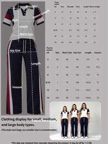 春秋女款新款 Polo 領短袖拼色 T 恤 & 休閒日常鬆緊腰寬鬆長褲 2 件套，夏季運動白色 - 白色 - 查看 7