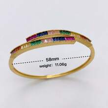 1pc Gold-Plated Copper Colorful Zirconia Micro-Inlaid Geometric Multi-Layer Versatile Bracelet For Women, European And American Cross-Border Style - Gold - View 4