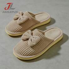 Fashion Striped Bow Slip-On Slippers, Comfortable To Wear In Spring, Autumn And Winter - Khaki - View 4