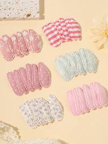 10pcs Striped Solid Color Embroidered Floral Fabric Water Drop Hair Clips, Cute Princess Style Head Accessories For Daily Wear And Photos - Mixed color - View 3