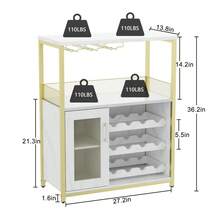 Kselythan Mueble bar con botellero desmontable, barra de café con soporte para vasos, aparador pequeño y vitrina con puerta de malla para licores y vasos. - Dorado - Ver 2