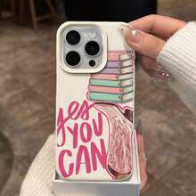 1pc TPU Material Sweet & Cool Book High Heel Slogan Pattern Phone Case Compatible With IPhone 17 Pro Max/17/16 Pro Max/15/13/12/11/ S20 FE/A15/S24/A55/ Note 11/Note 12/Note 13 Pro Full Coverage Anti-Drop Soft Shell Protective Cover - White - View 3