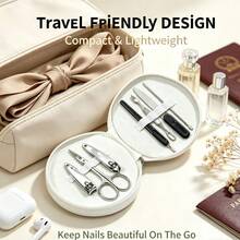 7Pcs Portable Nail Manicure Kit Stainless Steel Nail Clippers Cuticle Remover Nail File Round Storage Bag Travel Nail Care Manicure Pedicure Tools - Multicolor - View 5